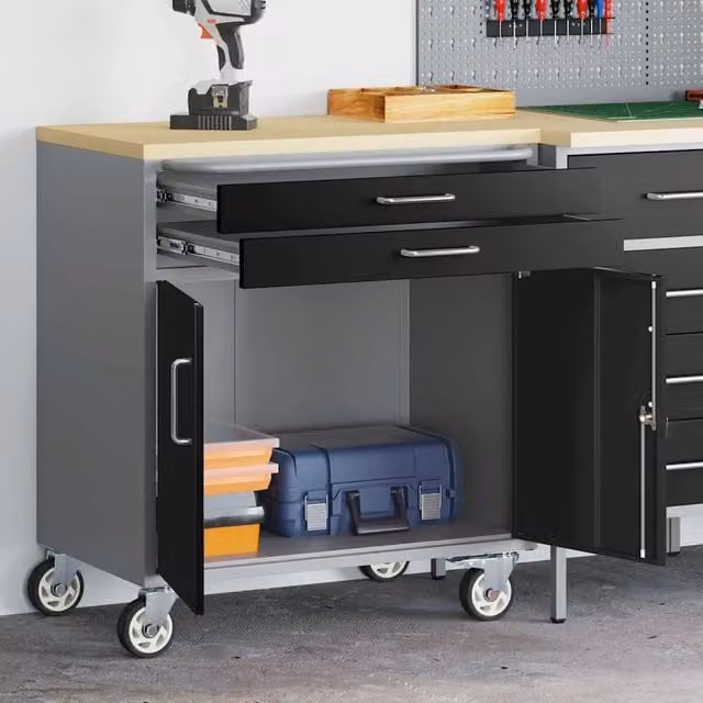 Carrello da lavoro con rulli vidaXL in acciaio e legno, Nero e Grigio, L/P/H: 75 x 45 x 85 cm