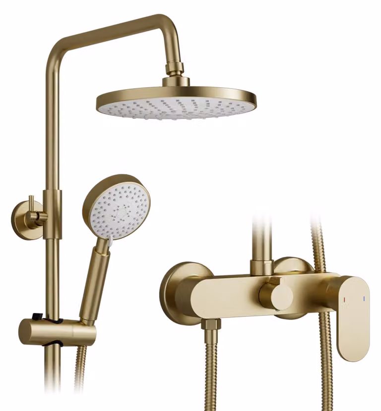 Set doccia 2-in-1, soffione rotondo da 225 mm, finitura oro spazzolato