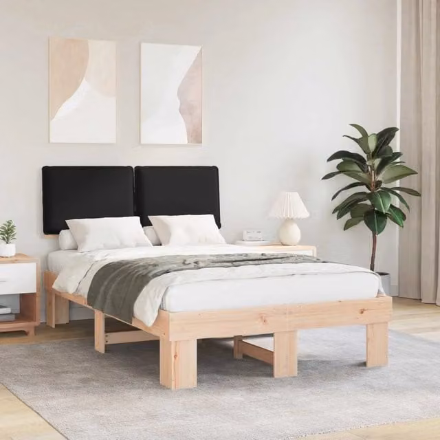 Letto con Testiera Rivestita in Tessuto Nero e Struttura in Pino Massello vidaXL L/P: 120 x 200 cm – 1