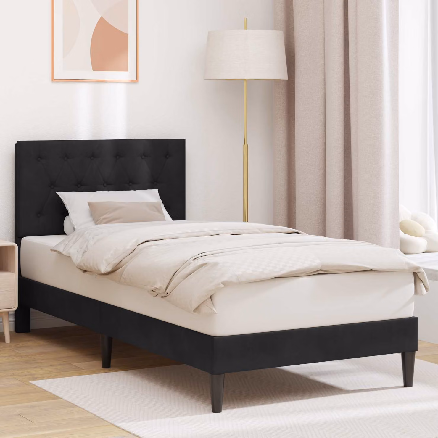 Struttura del letto con testiera vidaXL in velluto nero, dimensioni 90 x 190 cm