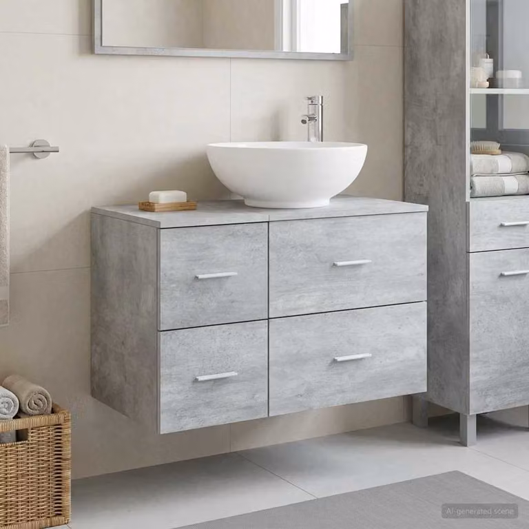 Set di mobili per il bagno vidaXL composto da mobile lavabo e mobile contenitore, design minimalista, colore grigio e argento, montaggio a parete