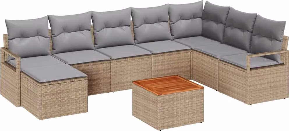 Set Divano da Giardino con cuscino 9 pcs Beige polyrattan