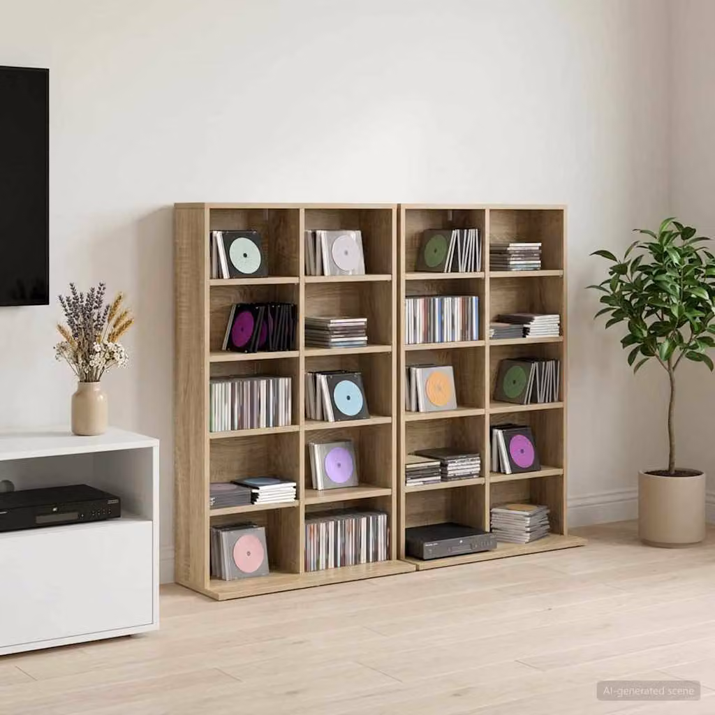 Set di 2 mobili per CD vidaXL in Rovere Sonoma, L 65 cm x P 23,5 cm x H 97,5 cm