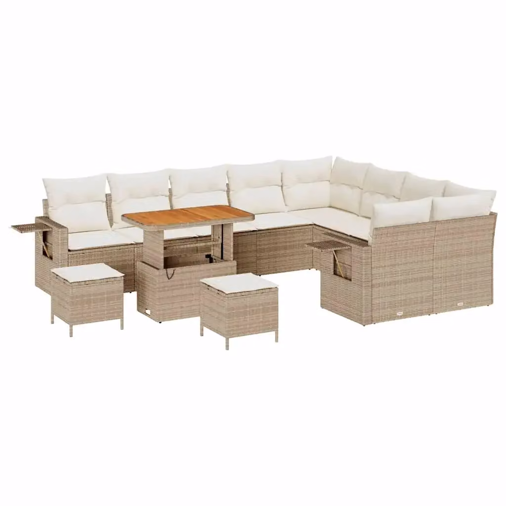 Set Divano da Giardino vidaXL 12 Pezzi in Polyrattan Beige con Cuscini e Tavolino da Esterno – 2