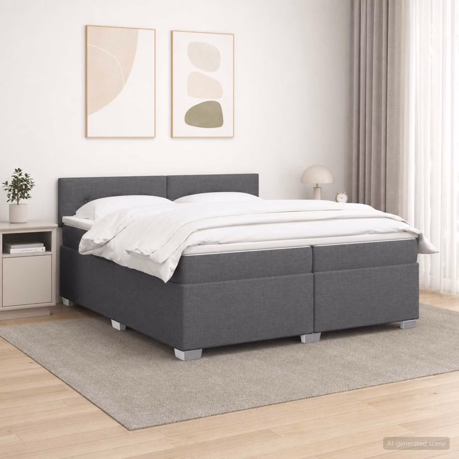 vidaXL Letto Box Spring con Materasso Ibrido e Illuminazione LED Grigio Scuro 200 x 200 cm