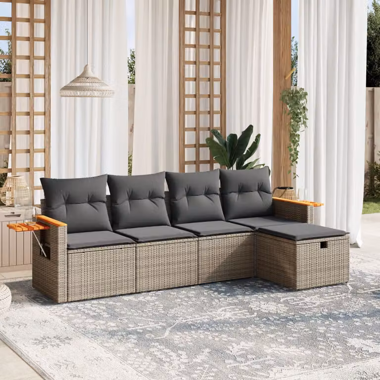 Set Divano da Giardino vidaXL 5 pz a Forma a L con Cuscini Grigio in Polyrattan e Acciaio