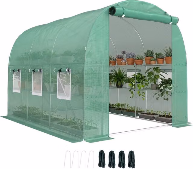 Serra da giardino pieghevole Zephmum verde con scaffali e 6 finestre L: 2,7 m x P: 2 m x H: 2 m