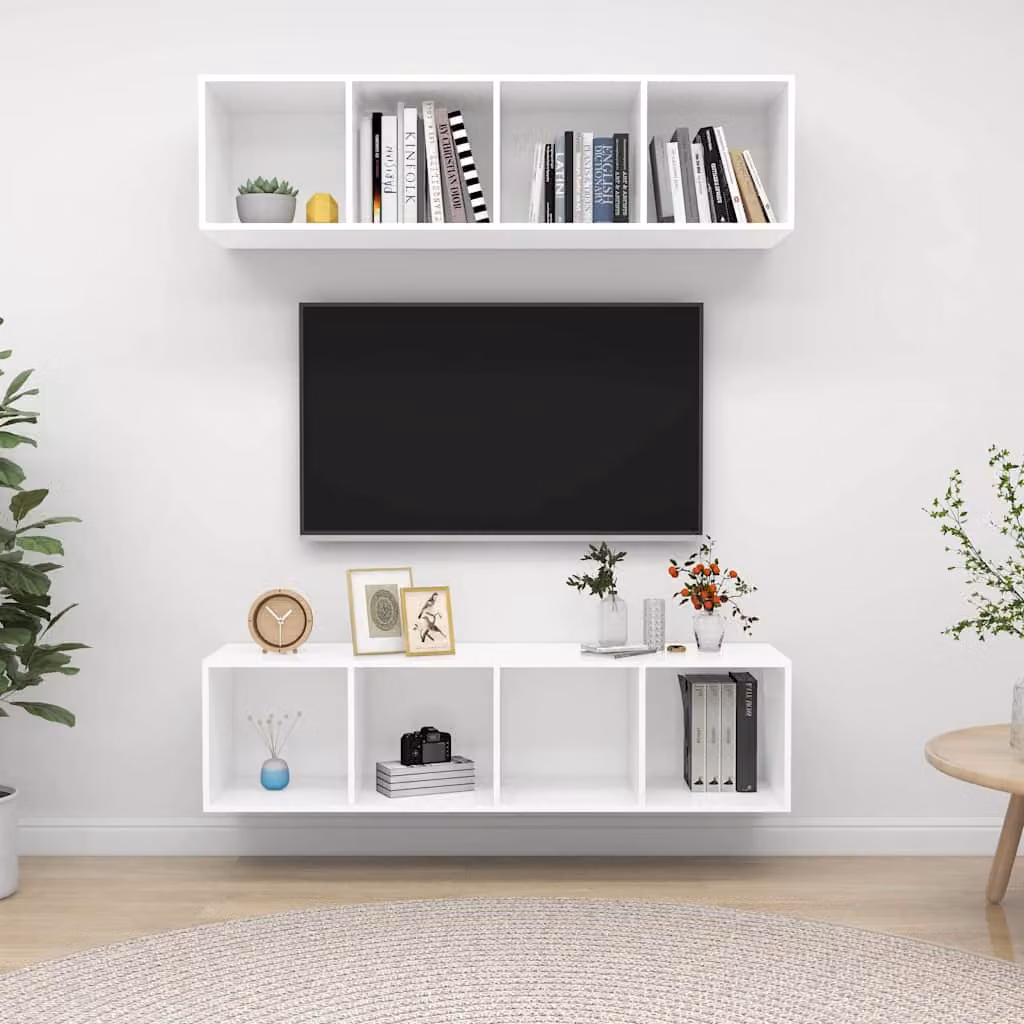 Set di 2 mobili TV da parete vidaXL bianchi in legno e MDF per soggiorno moderno