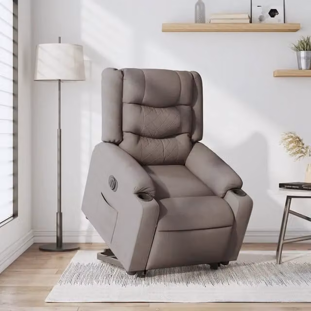 Poltrona Alzapersona Reclinabile Elettrica vidaXL in Tessuto Beige o Grigio con Braccioli e Supporto per Senior