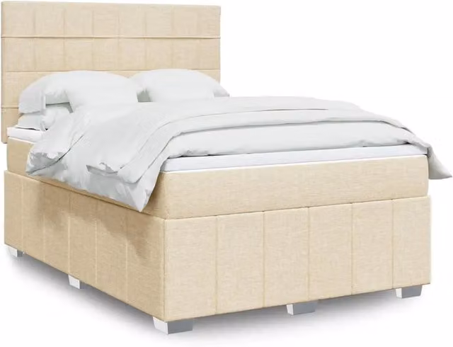 Letto Ibrido con Giroletto a Molle e Materasso vidaXL in Tessuto Beige e Bianco L/P/H: 140 x 200 cm