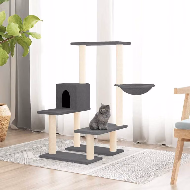 Albero per gatti vidaXL con tiragraffi in sisal, amaca e cuccia, Grigio, Altezza: 94,5 cm