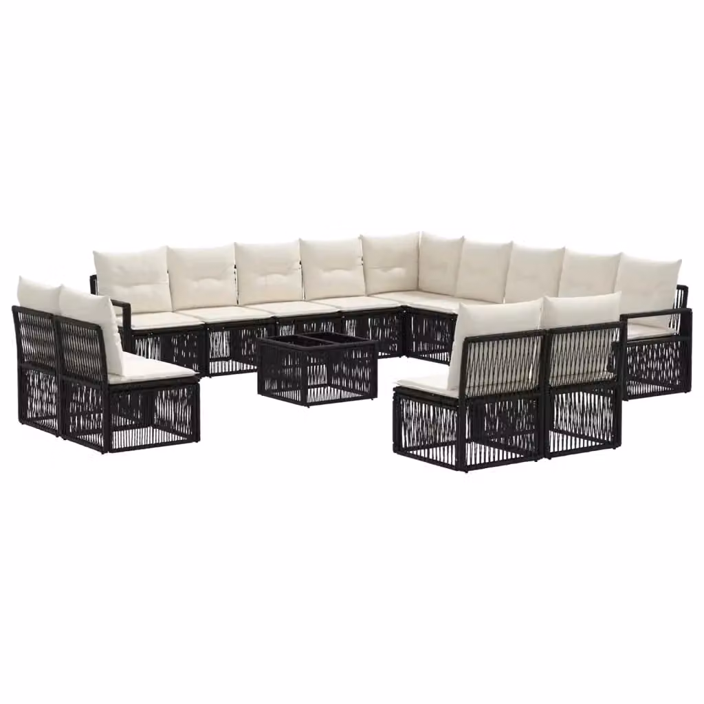 Set Divano da Giardino a Forma di U vidaXL Nero con Cuscini e Tavolino – 2