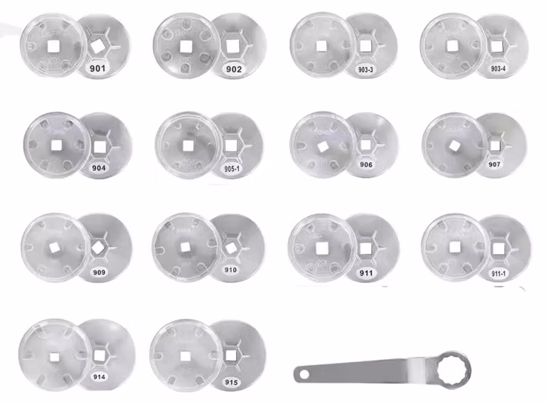 Set di estrattori per filtri dell'olio, 15 pezzi, realizzato in lega di alluminio, compatibile con diverse applicazioni, design piatto, elevata capacità di coppia