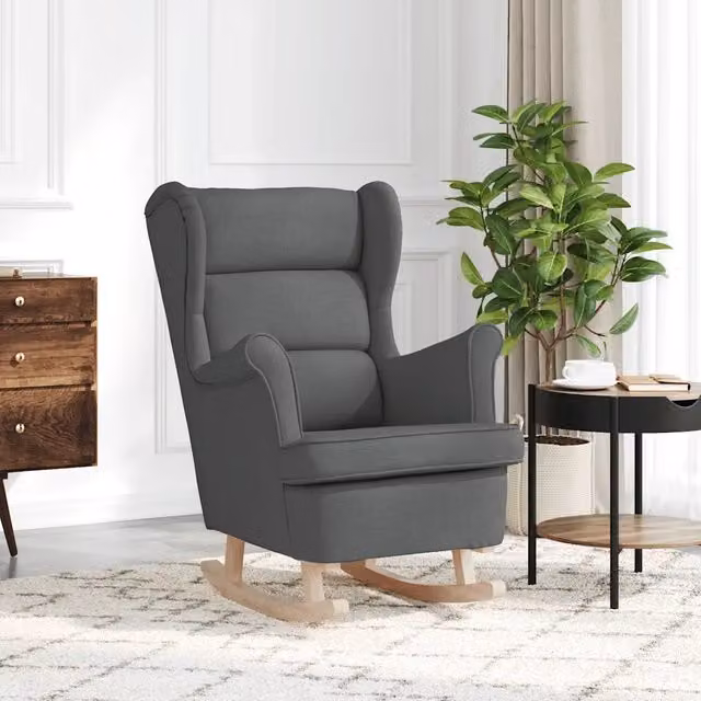 Sedia a Dondolo vidaXL in Tessuto Grigio con Braccioli e Imbottitura in Schiuma, L/P/H: 74 x 90 x 102 cm