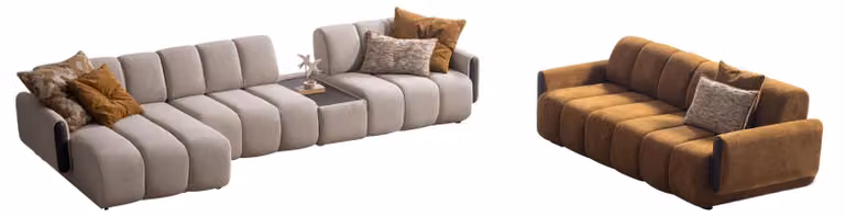 Braun-Beige Sofagarnitur Stilvolle Eckcouch Designer 3-Sitzer 2tlg
