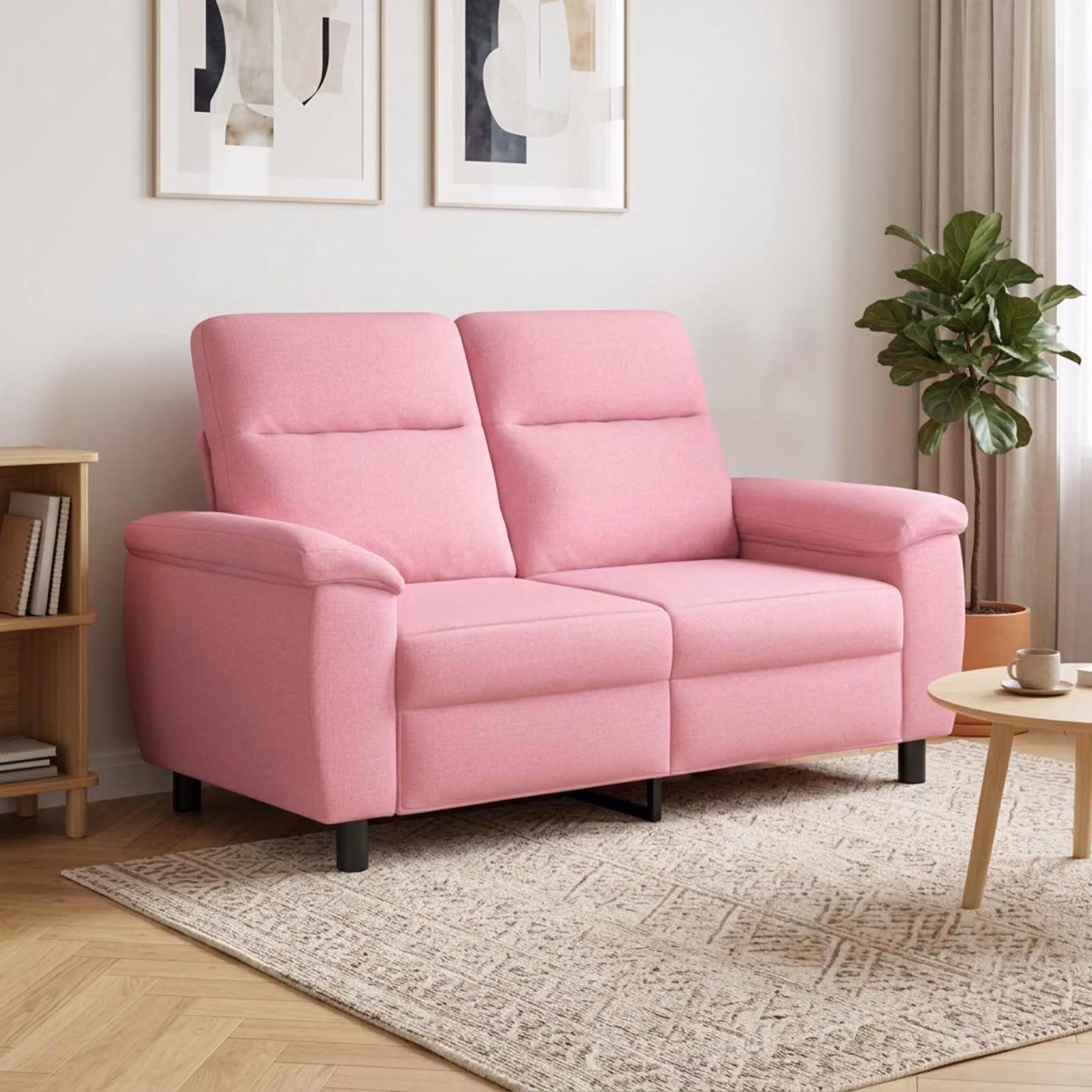 Divano moderno vidaXL in tessuto rosa con struttura in metallo L: 158 cm, P: 90 cm, H: 95 cm