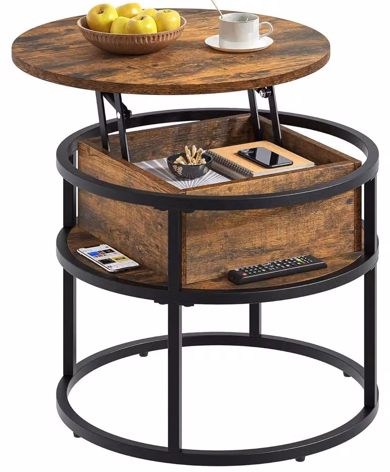 Tavolino da caffè - Piano pieghevole - Materiale composito in legno - Struttura in metallo - 60x60x47 cm - Colore 1