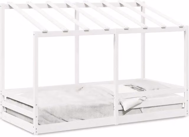 Letto Bambini | Letto Infantile | Lettino con Tetto Bianco 100x200 cm Legno Massello Pino