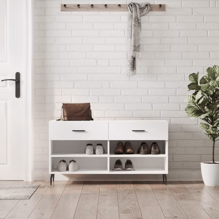 Panca porta scarpe vidaXL in legno e metallo bianco lucido L 102 cm x P 35 cm x H 55 cm