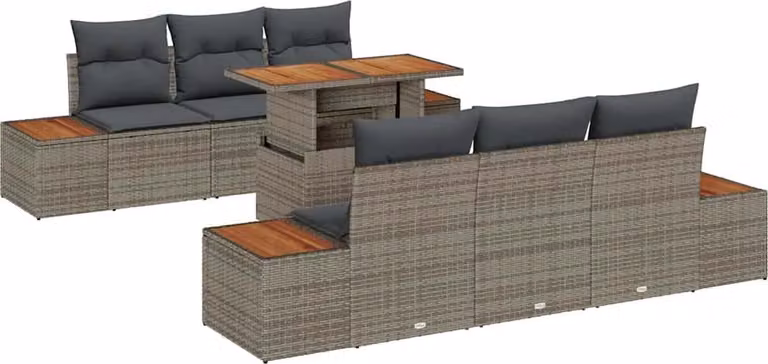 Set Divano da Giardino 7 pcs Grigio Poly Rattan