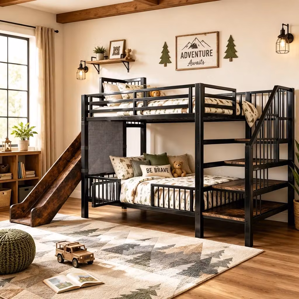 Letto a soppalco singolo nero con scala contenitore e ripiani in metallo e MDF L/P/H: 200 x 90 x 166,4 cm – 2