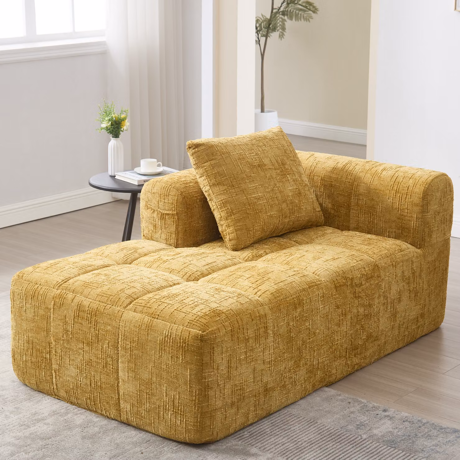 LVHOM Divano letto Chaise longue con cuscini, poltrona lounge, poltrona reclinabile con tasca laterale, divano funzione letto, poltrona per soggiorno, giallo