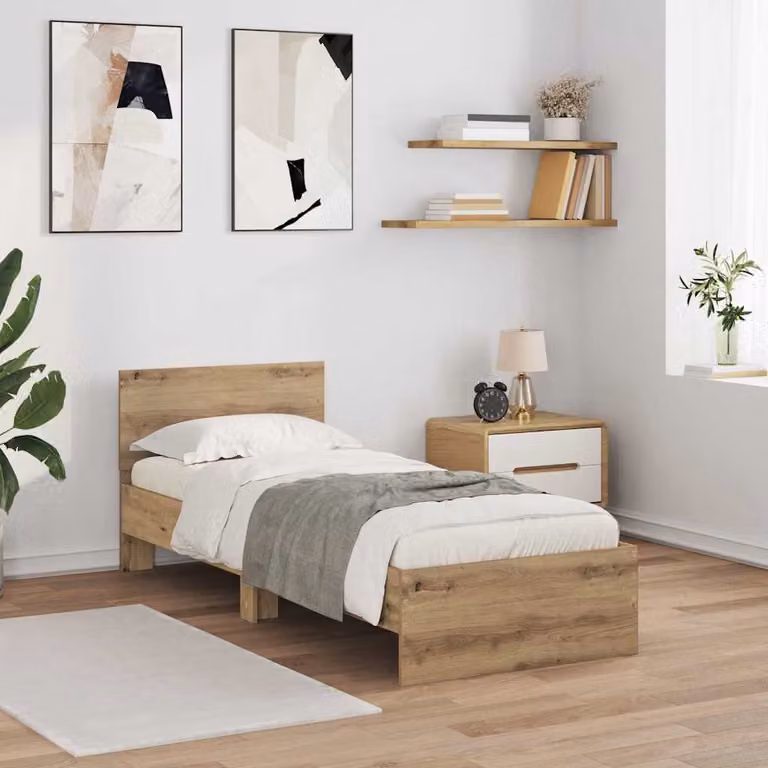 Struttura del letto moderna vidaXL in legno color rovere marrone con testiera L: 193 cm, L: 80 cm, H: 70 cm