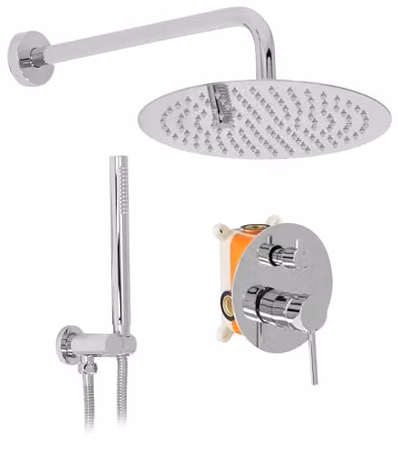 Rea - Lungo Set Doccia Incasso Cromo + Box Sistema Doccia In Ottone Per Bagno (Cromo) 36x16x36,5cm