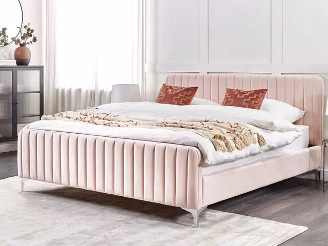 Letto Beliani in velluto rosa con design moderno e testiera trapuntata L/P/H: 180 x 200 x 101 cm
