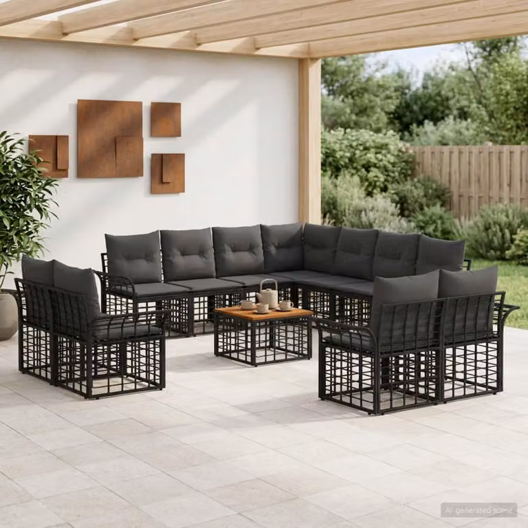 Maison Exclusive - Set da esterno per divano, 12 pezzi, colore nero e grigio scuro, in poliestere