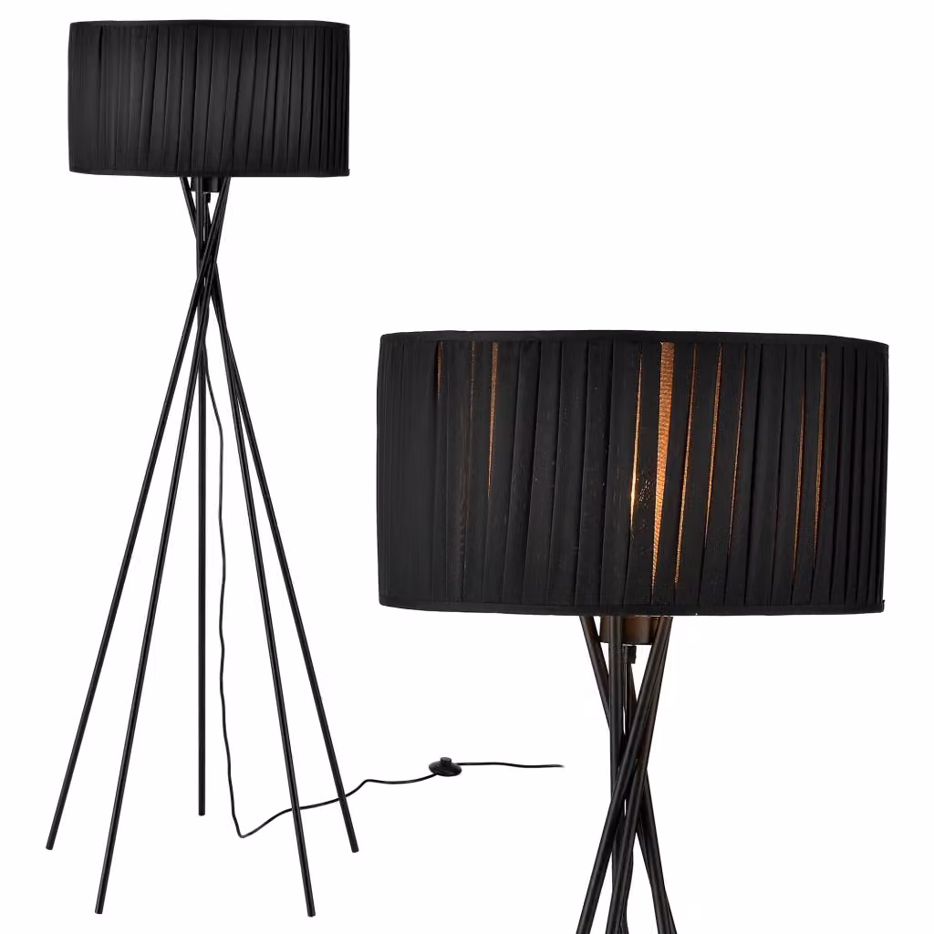 Lampada da terra moderna per soggiorno in metallo e tessuto nera, Altezza: 155 cm, Ø: 48 cm, attacco E27 – 2