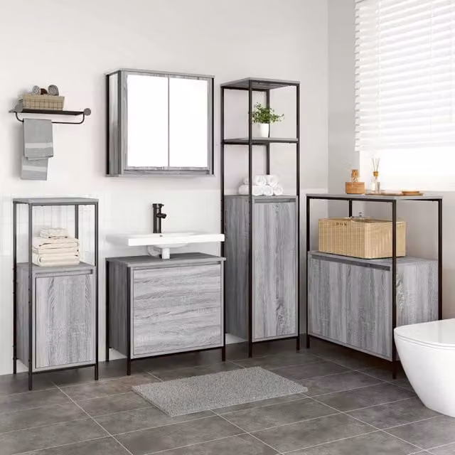 Set di mobili per il bagno 5 pz Grigio 36 x 35 x 165 cm 3328372