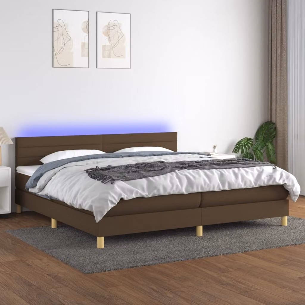 Maison Exclusive - Letto a Molle Materasso e LED Marronescuro 200x200cm in Tessuto