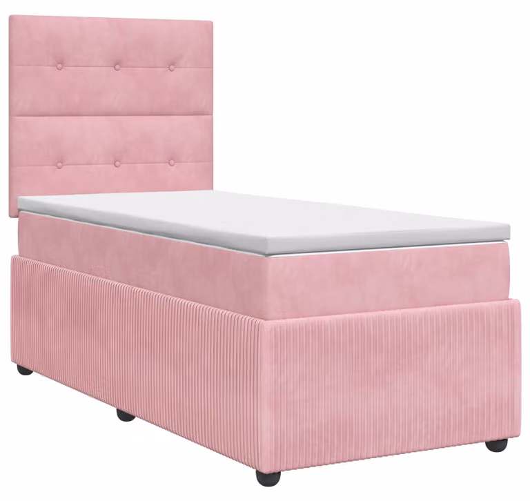 Letto a molle con materasso e testata rosa 100 x 200 cm in velluto