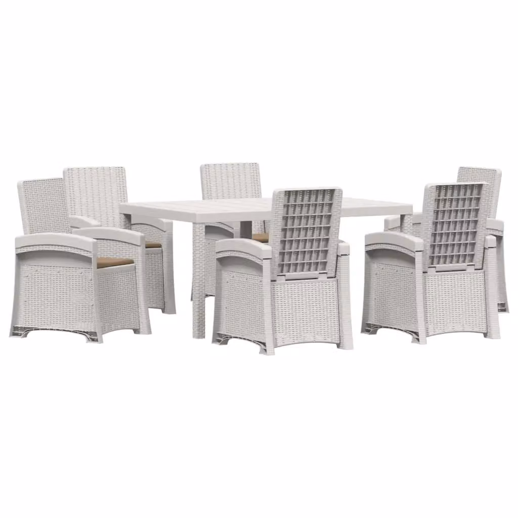 Set da pranzo da giardino moderno vidaXL in rattan sintetico composto da 7 pezzi, colori bianco e beige – 2