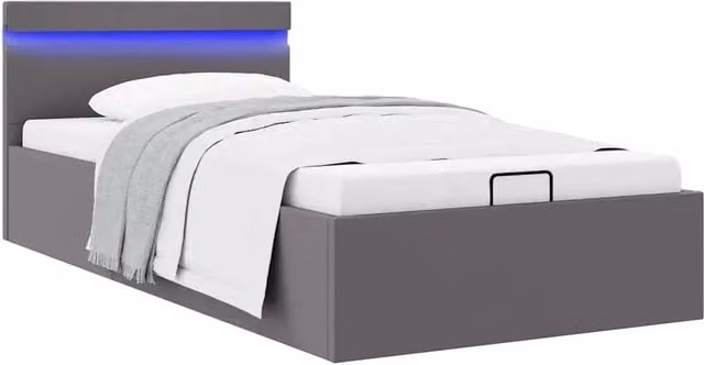 Giroletto Contenitore Idraulico LED-Struttura Letto Grigio Similpelle 90x200 cm