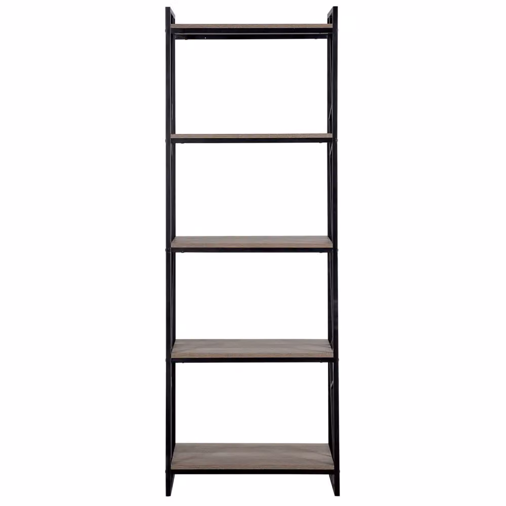 Libreria industriale Beliani a 5 ripiani con struttura in metallo nero e legno marrone, L/P/H: 64 x 40 x 184 cm – 2