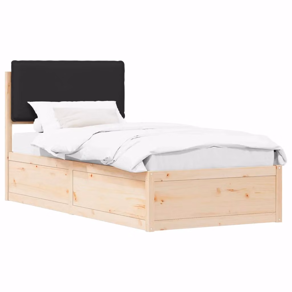 Letto con Testiera Rivestita Nero in Pino Massello vidaXL L/P/H: 80 x 200 cm – 2