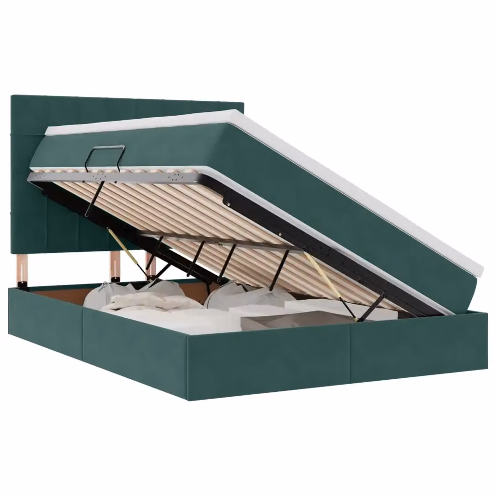 Letto con contenitore e materasso vidaXL in velluto verde con illuminazione sottostante e porta USB L/P/H: 140 x 200 x 103 cm – 2