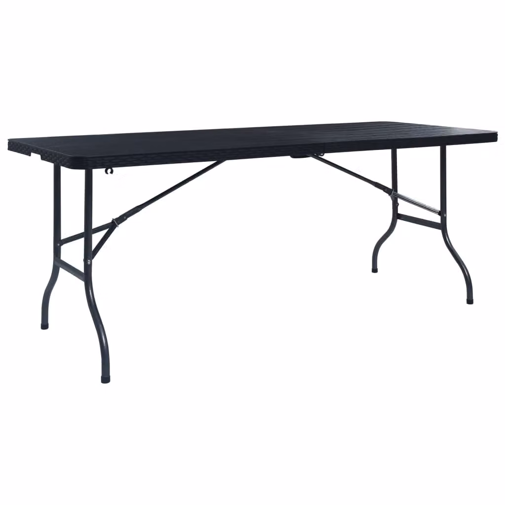 The Living Store Tavolo da giardino pieghevole nero 180×75×72 cm HDPE look rattan