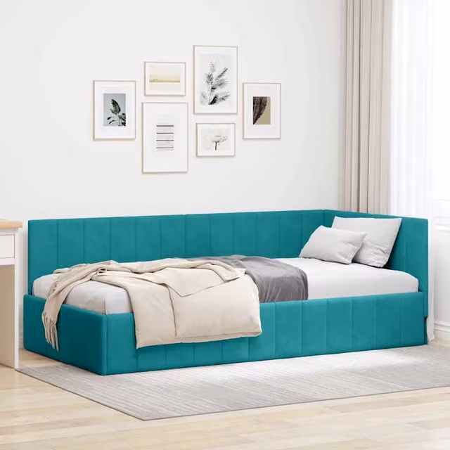 Cornice del letto ad angolo Turchese 90 x 190 cm Velluto 42016305