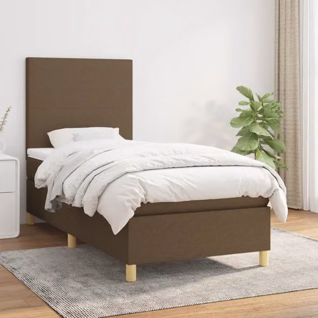Giroletto a Molle con Materasso-Struttura Letto Marrone Scuro 100x200cm Tessuto 828976