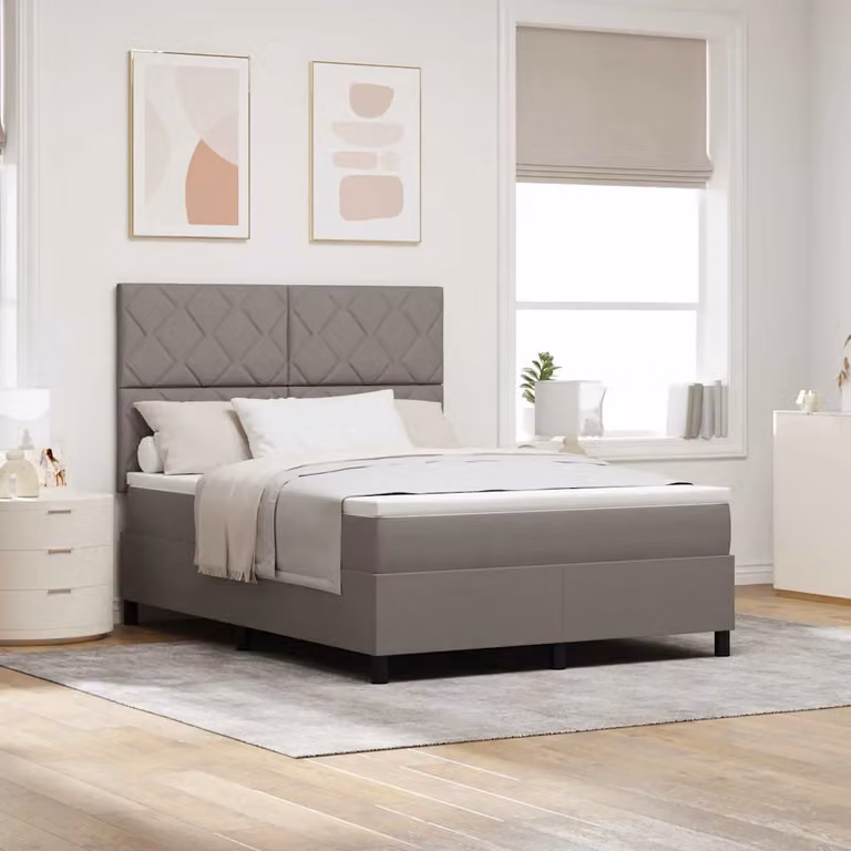 Letto a molle con testiera Talpa vidaXL in tessuto beige o grigio, L/P: 140 x 190 cm