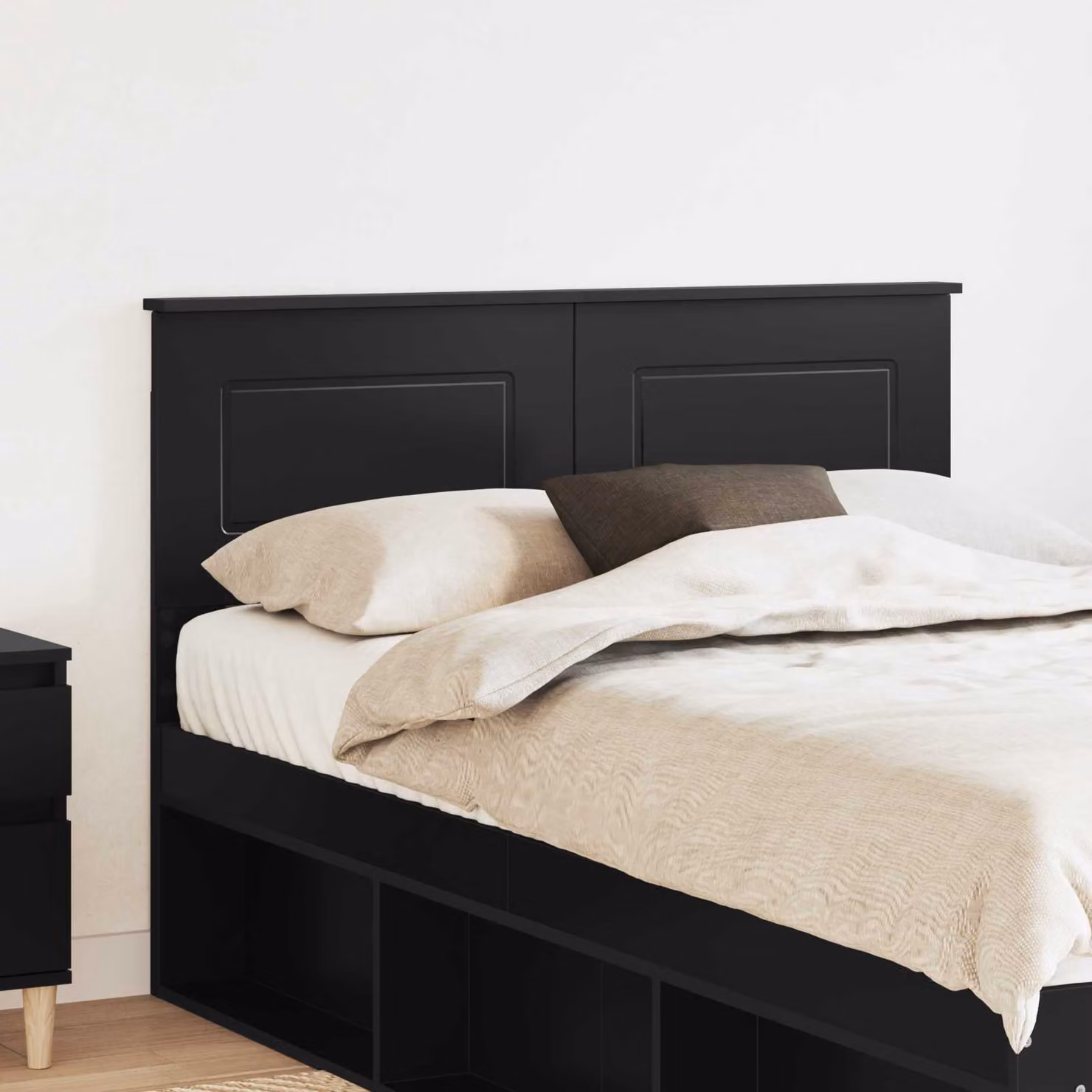 Testiera per letto moderna vidaXL in legno ingegnerizzato color rovere nero L: 123 cm, H: 90 cm, P: 3 cm