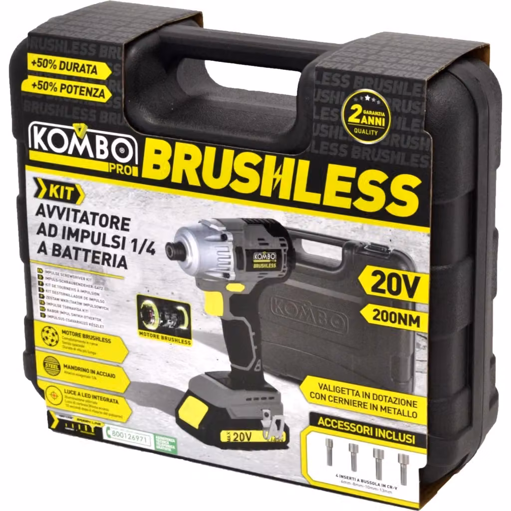 Kit Avvitatore a Impulsi Brushless Kombo 1/4 con Batteria Ricaricabile Nero – 2