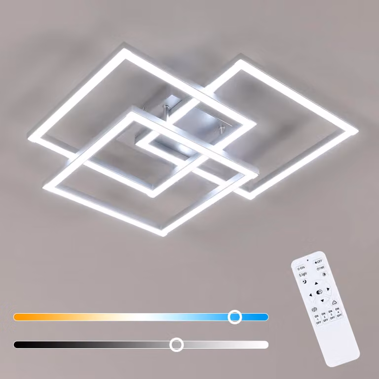 Plafoniera LED Mckalen, dimmerabile, 40W, 4500LM. Plafoniera LED moderna, argento, di grandi dimensioni, quadrata, con telecomando, regolabile da 3000K a 6500K, ideale per camere da letto, soggiorni eda pranzo. Dimensioni: 62CM – 3 pezzi
