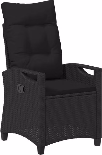 Sedia da giardino reclinabile in polyrattan nera con cuscini e braccioli L/P/H: 56 x 60 x 112 cm