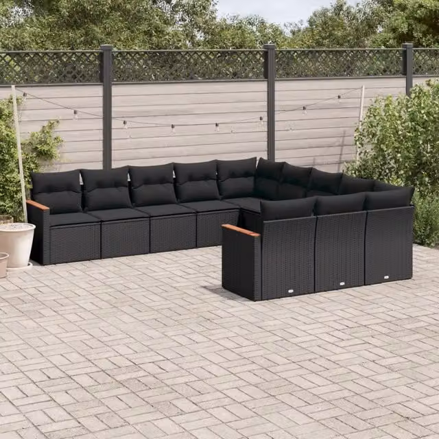 Set Divani da Giardino 11 pz con Cuscini in Polyrattan Nero 3258828