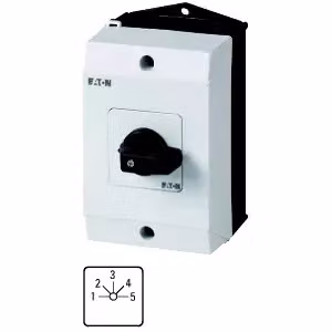 Commutatore sotto carico Eaton, T0, 20 A, montaggio esterno, 3 unità, contatti: 5, 45°, scatto, senza posizione 0, 1-5, avvolgicavo n. 8232 207126
