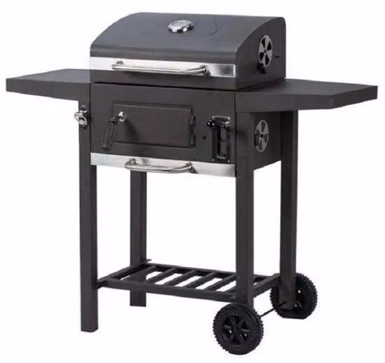 Barbecue a carbone nero, autoportante, in acciaio inossidabile, barbecue da giardino mobile, con termometro